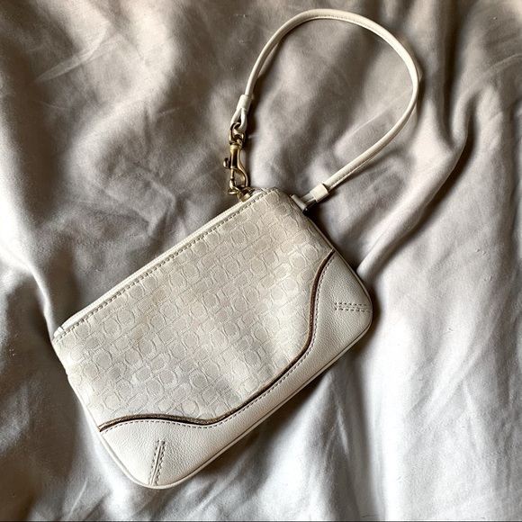 Coach Wristlet Ivory Leather Canvas Logo - Picture 1 of 5